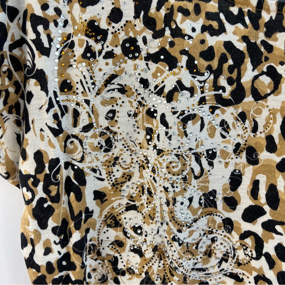 Chicos 2 Zenergy Top Womens XL Animal Print Graphic Cotton Rhinestones - Picture 3 of 3